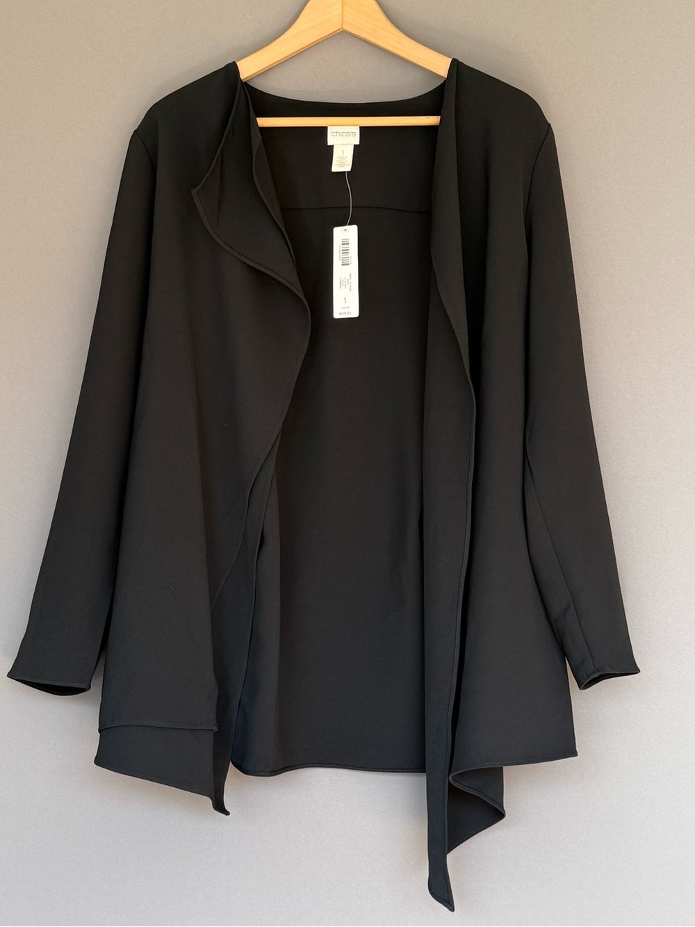 Chico’s Drape Tie Front Jacket Women’s Black Size 1 M NEW Corpcore
